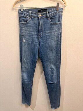 J Brand Maria High Rise Skinny Jeans Distressed Thigh Blue Denim
